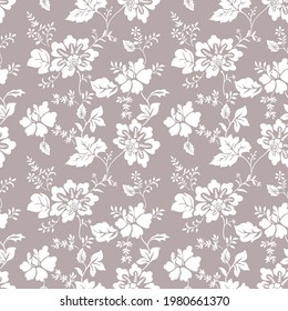 Vintage spring floral background. Seamless vector pattern for design and fashion prints. Flowers pattern with white flower on pastel background.