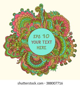 Vintage spring floral psychedelic background. Vector illustration