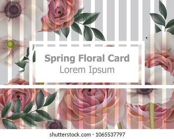 Vintage spring flowers background Vector. Roses and poppy floral pattern. Retro style decors