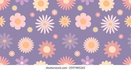 Vintage spring flowers seamless pattern. Bright simple design. Floral pattern for fabric, textiles, wrapping paper, cover, banner.