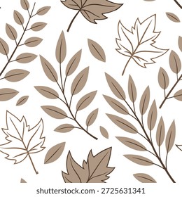 Vintage spring leaves seamless pattern with earthy tones and soft textures for a natural organic design concept as Organic spring leaves pattern with earthy tones and soft textures ideal for nature focused designs in Photo Stock Concept and empty space on the left side,no text --ar 7:2 --tile
