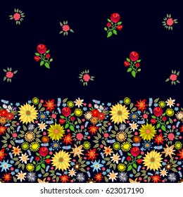 Vintage spring. Seamless border with small floral elements. Retro textile collection.