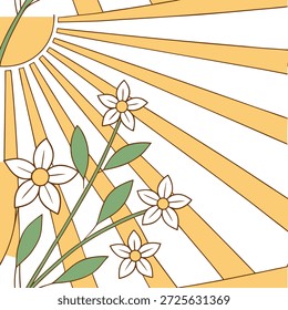 Vintage Frühling Sonnenschein nahtlose Muster mit verblassten Sonnenstrahlen und weiche stumpfe Farben für Retro Frühling Designs Konzept als Retro Frühling Sonnenschein Muster mit verblassten Sonnenstrahlen und weiche stumpfe Töne ideal für Vintage inspirierte Frühling Projekte in Foto Stock Konzept und leerer Raum auf der linken Seite, kein Text —ar 7:2 —tile