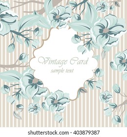 Vintage Spring Watercolor Flowers Card Background. Blooming Flowers background. Flower blossom tree branch. Vintage background for, wallpaper, invitation, greetings, wedding. Serenity color