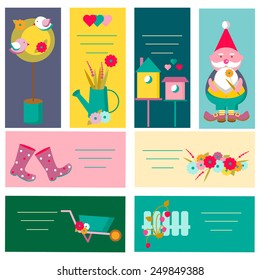 Vintage Springtime banners with funny characters and elements. Perfect for greeting cards, backgrounds. 