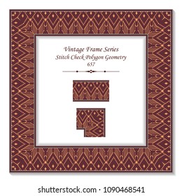 Vintage square 3D frame aboriginal red stitch check polygon geometry line, retro style template ideal for invitation or greeting card design.