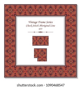 Vintage square 3D frame aboriginal check stitch cross line, retro style template ideal for invitation or greeting card design.