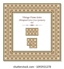 Vintage square 3D frame aboriginal curve cross geometry kaleidoscope, retro style template ideal for invitation or greeting card design.