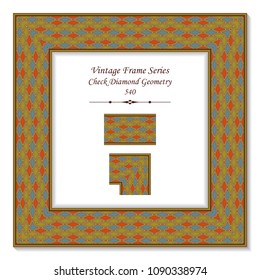 Vintage square 3D frame check diamond geometry, retro style template ideal for invitation or greeting card design.