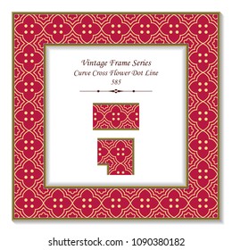 Vintage square 3D frame curve cross flower dot line, retro style template ideal for invitation or greeting card design.