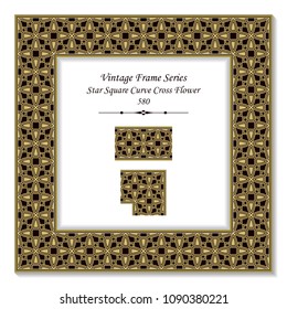 Vintage square 3D frame curve star square cross flower, retro style template ideal for invitation or greeting card design.