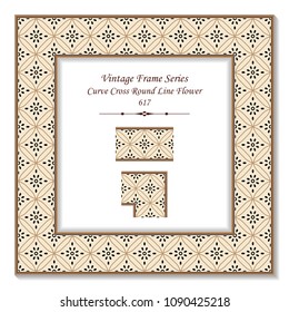 Vintage square 3D frame curve cross round line flower, retro style template ideal for invitation or greeting card design.