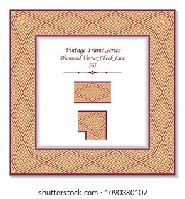Vintage square 3D frame diamond check cross vortex line, retro style template ideal for invitation or greeting card design.