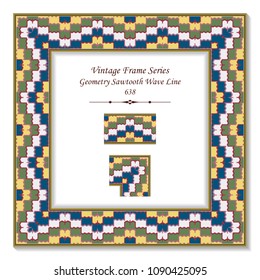 Vintage square 3D frame geometry colorful sawtooth wave line, retro style template ideal for invitation or greeting card design.