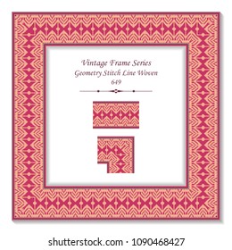 Vintage square 3D frame geometry stitch line woven, retro style template ideal for invitation or greeting card design.