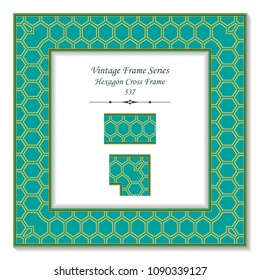 Vintage square 3D frame hexagon polygon cross frame, retro style template ideal for invitation or greeting card design.