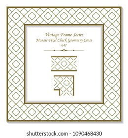 Vintage square 3D frame mosaic pixel check geometry cross, retro style template ideal for invitation or greeting card design.