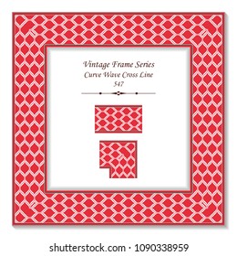 Vintage square 3D frame red curve wave cross line, retro style template ideal for invitation or greeting card design.