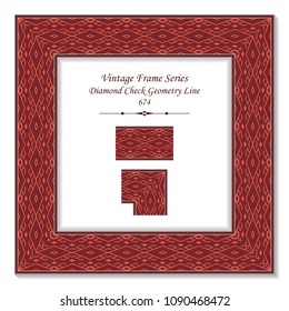 Vintage square 3D frame red diamond check geometry line, retro style template ideal for invitation or greeting card design.