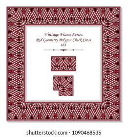 Vintage square 3D frame red geometry polygon check cross, retro style template ideal for invitation or greeting card design.