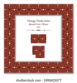 Vintage square 3D frame retro red round cross flower, retro style template ideal for invitation or greeting card design.