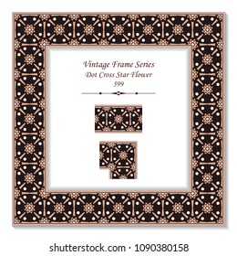 Vintage square 3D frame round cross dot star flower, retro style template ideal for invitation or greeting card design.