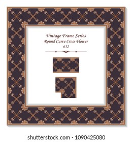 Vintage square 3D frame round curve cross flower, retro style template ideal for invitation or greeting card design.