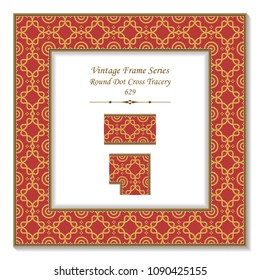 Vintage square 3D frame round dot line cross tracery, retro style template ideal for invitation or greeting card design.
