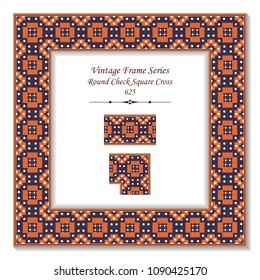 Vintage square 3D frame round dot check square cross, retro style template ideal for invitation or greeting card design.