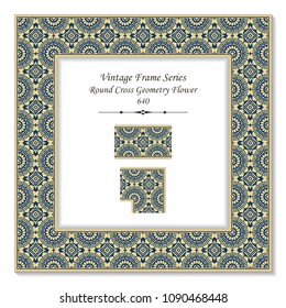 Vintage square 3D frame round cross dot line flower, retro style template ideal for invitation or greeting card design.