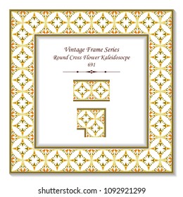 Vintage square 3D frame round curve cross flower kaleidosocpe, retro style template ideal for invitation or greeting card design.