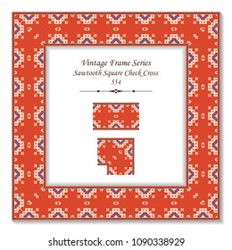 Vintage square 3D frame sawtooth square check cross dot, retro style template ideal for invitation or greeting card design.