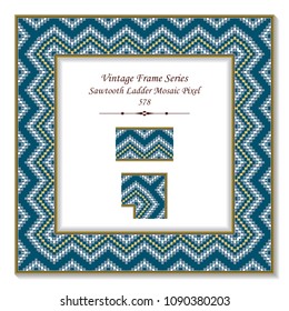 Vintage square 3D frame sawtooth ladder mosaic pixel geometry wave, retro style template ideal for invitation or greeting card design.