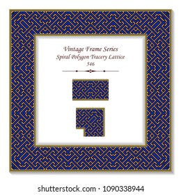 Vintage square 3D frame spiral geometry polygon cross tracery lattice, retro style template ideal for invitation or greeting card design.