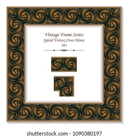Vintage square 3D frame spiral vortex cross wave, retro style template ideal for invitation or greeting card design.