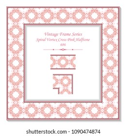 Vintage square 3D frame spiral vortex cross pink halftone, retro style template ideal for invitation or greeting card design.