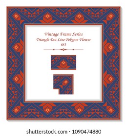 Vintage square 3D frame triangle dot line polygon flower, retro style template ideal for invitation or greeting card design.
