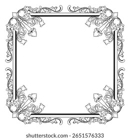 Quadrado barroco quadrado vintage com ornamento floral gravura ilustração arte