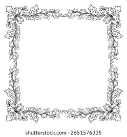 Quadrado barroco quadrado vintage com ornamento floral gravura ilustração arte