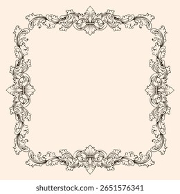 Quadrado barroco quadrado vintage com ornamento floral gravura ilustração arte