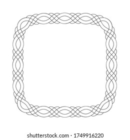 Vintage square border frame isolated on white background, thin line woven ornament, simple decorative pattern, vector illustration.