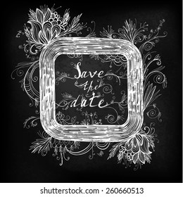 Vintage square calligraphy chalkboard design elements on blackboard