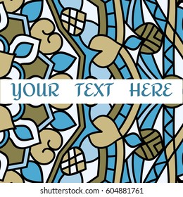 Vintage square card with mandala pattern and ornament.Beautiful floral mandala with place for your text on colorful background.Vector illustration.