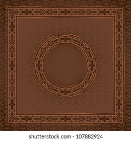 Vintage  square card on damask seamless background with a round frame in the center