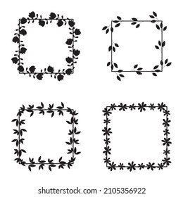 Vintage Square Floral frames set isolated on white background.