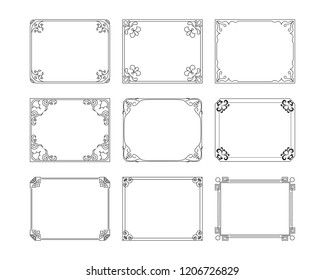 Vintage square flourish frames set, vector isolated design elements. 