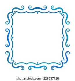 Vintage square frame with blue waves, nautical style, vector illustration