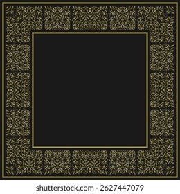 Marco cuadrado de Antiguas con adorno dorado complejo sobre fondo negro. Ilustración vectorial