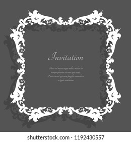 Vintage square frame with lace border pattern, elegant decoration for wedding invitation card, vector template for tablecloth or handkerchief edging