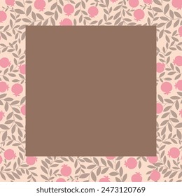 Vintage square frame with pomegranates pattern and copy space. Greeting card template